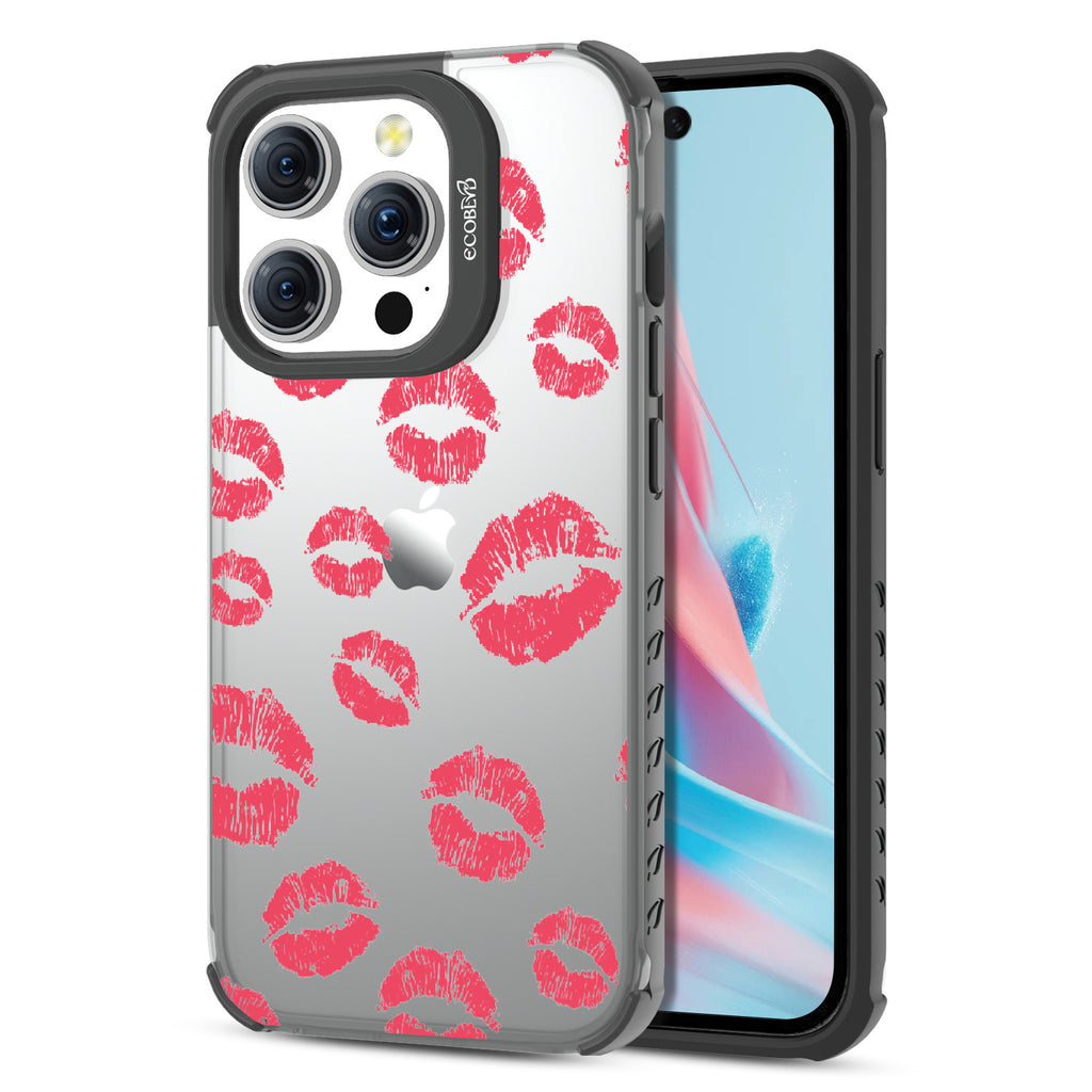 Bisou - Back View Of Eco-Friendly iPhone 15 Pro Clear Case With Black Rim & Front View Of Screen