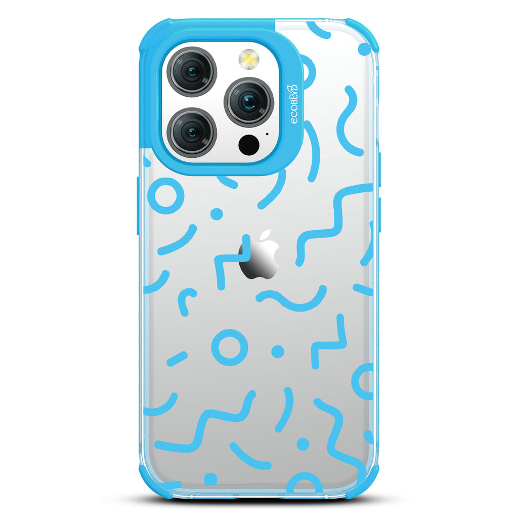 90?€?s Kids - Retro 90's Lines & Squiggles - Eco-Friendly Clear iPhone 15 Pro Case With Blue Rim 