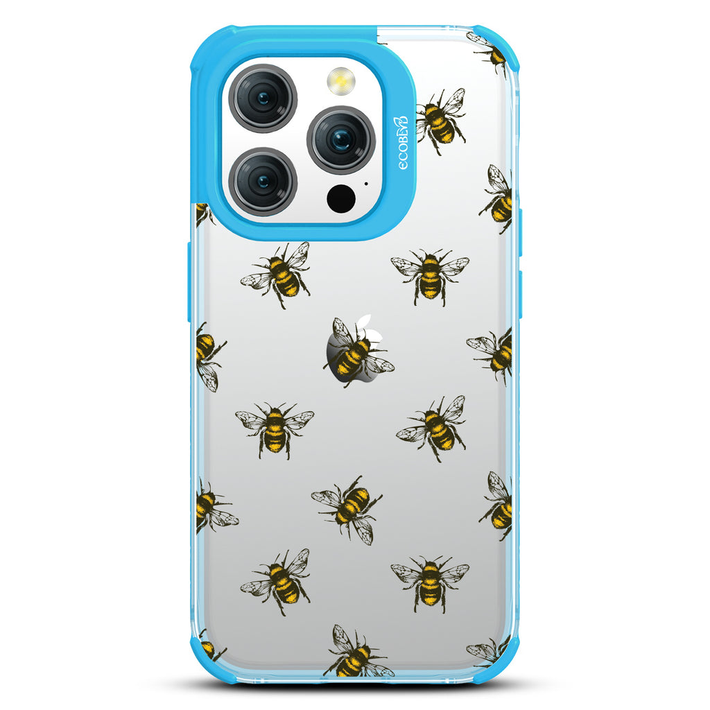 Bees - Honey Bees - Eco-Friendly Clear iPhone 15 Pro Case With Blue Rim