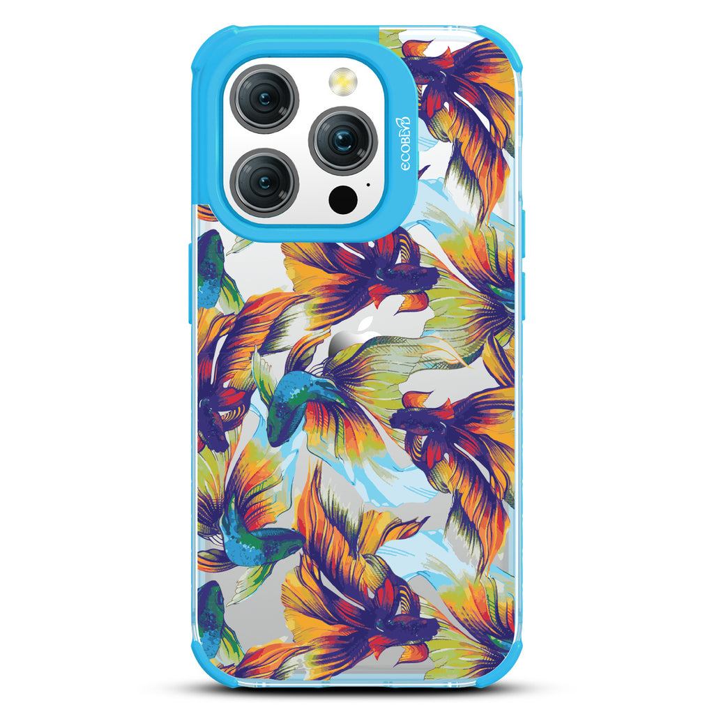 Betta Than The Rest - Colorful Betta Fish - Eco-Friendly Clear iPhone 15 Pro Case With Blue Rim 