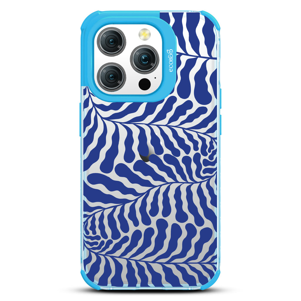 Blue Lagoon - Abstract Tropical Blue Seaweed - Eco-Friendly Clear iPhone 15 Pro Case With Blue Rim