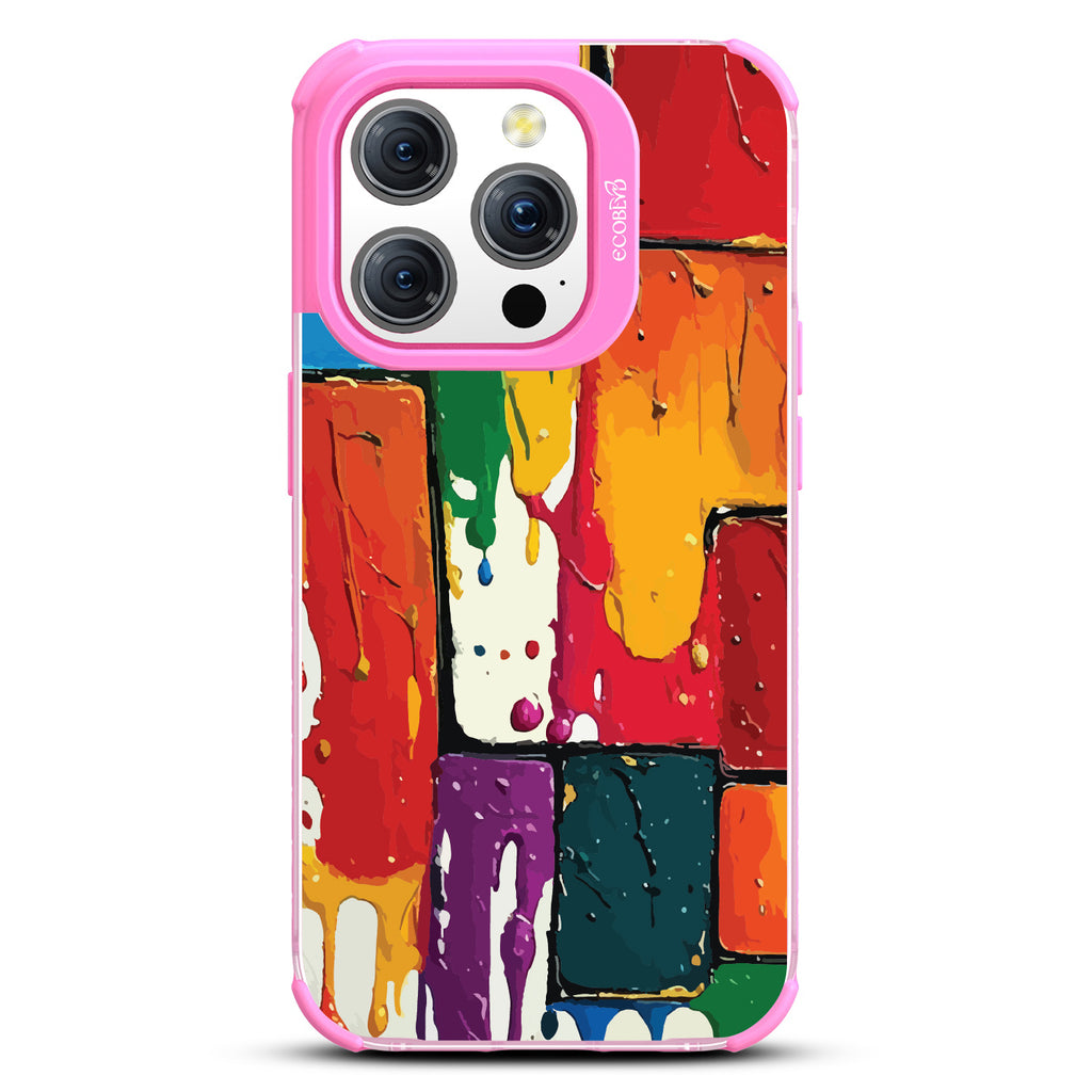 iPhone 15 Pro case, clear eco-friendly phone case with pink ridges, back view, Color Me Mine design