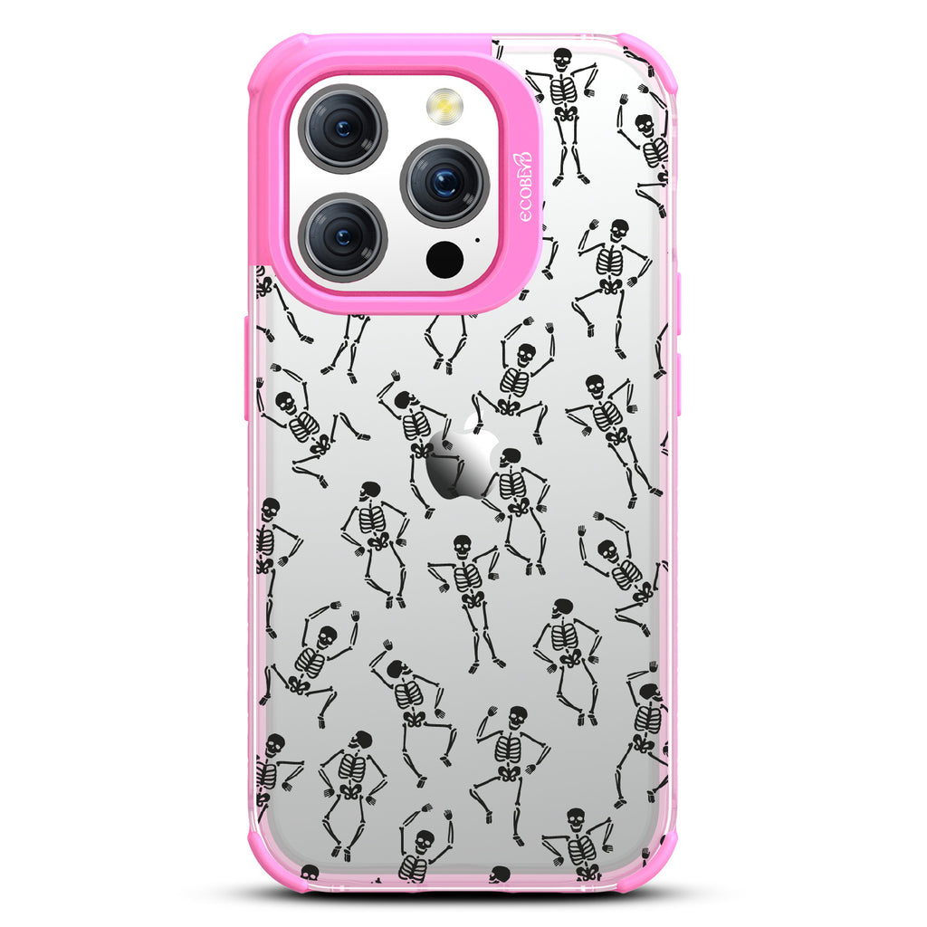 Boogie Man - Dancing Skeletons - Eco-Friendly Clear iPhone 15 Pro Case With Pink Rim