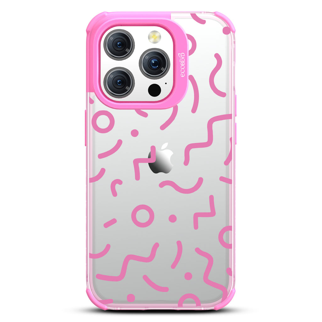 90?€?s Kids - Retro 90's Lines & Squiggles - Eco-Friendly Clear iPhone 15 Pro Case With Pink Rim 