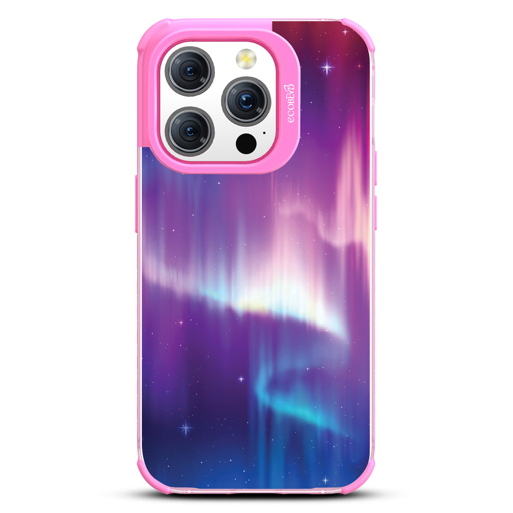 Aurora Borealis - Northern Lights In Night Sky - Eco-Friendly Clear iPhone 15 Pro Case With Pink Rim