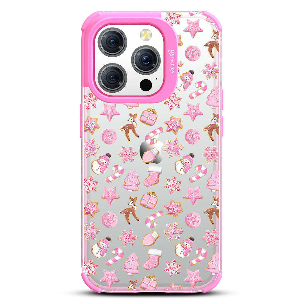 A Sweet Treat - Pink Holiday Cookies - Eco-Friendly Clear iPhone 15 Pro Case With Pink Rim