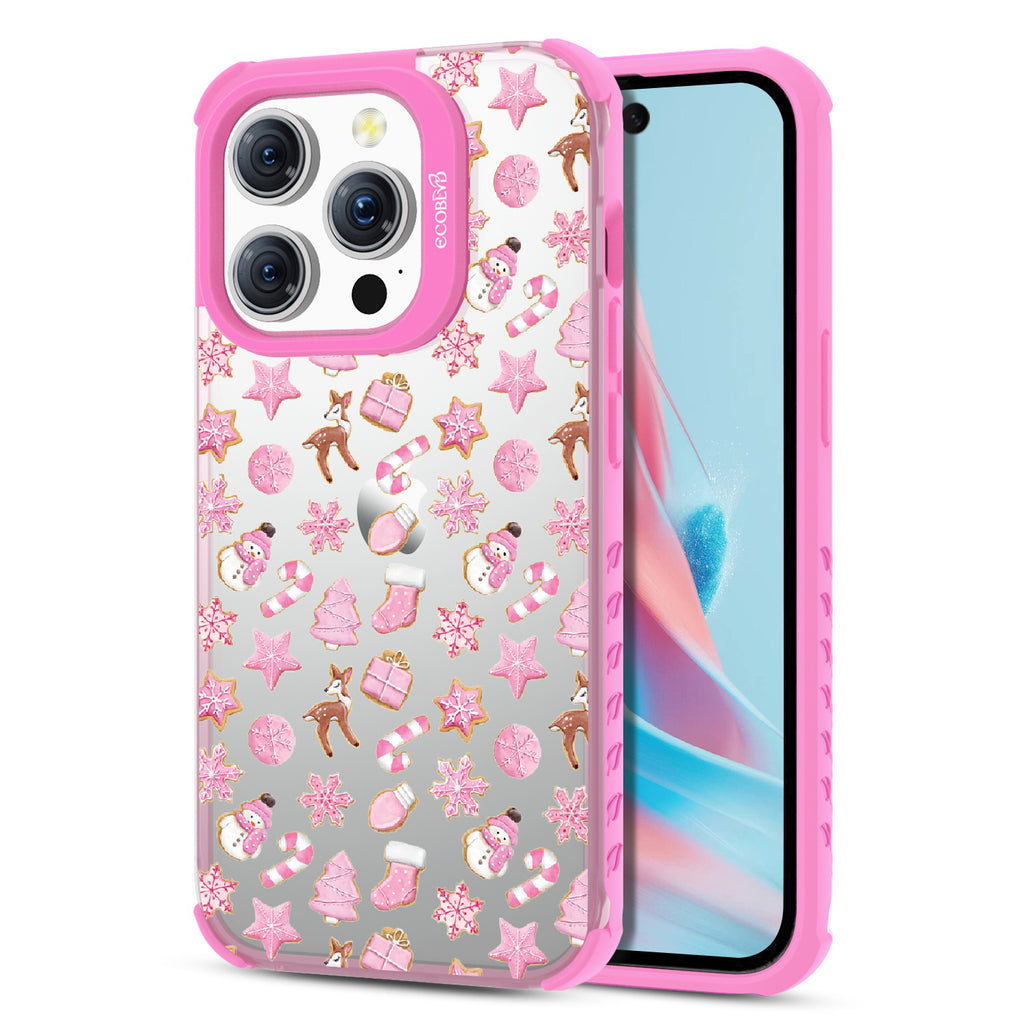 A Sweet Treat  - Back View Of Eco-Friendly iPhone 15 Pro Clear Case With Pink Rim & Front View Of Screen