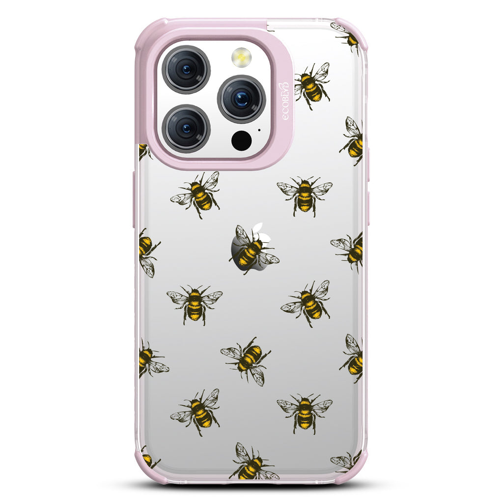 Bees - Honey Bees - Eco-Friendly Clear iPhone 15 Pro Case With Pastel Lilac Rim