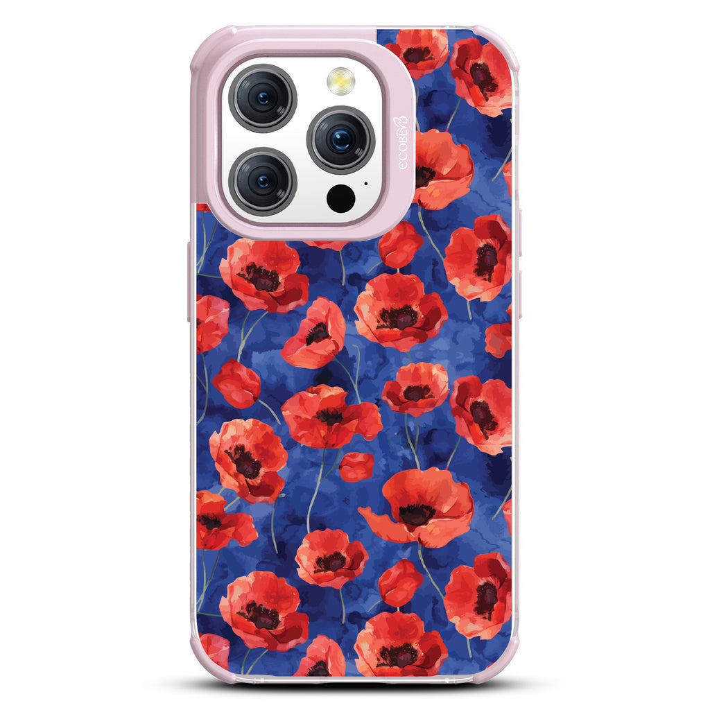 iPhone 15 Pro case, clear eco-friendly phone case with lilac ridges, back view, Dream Bouquet design