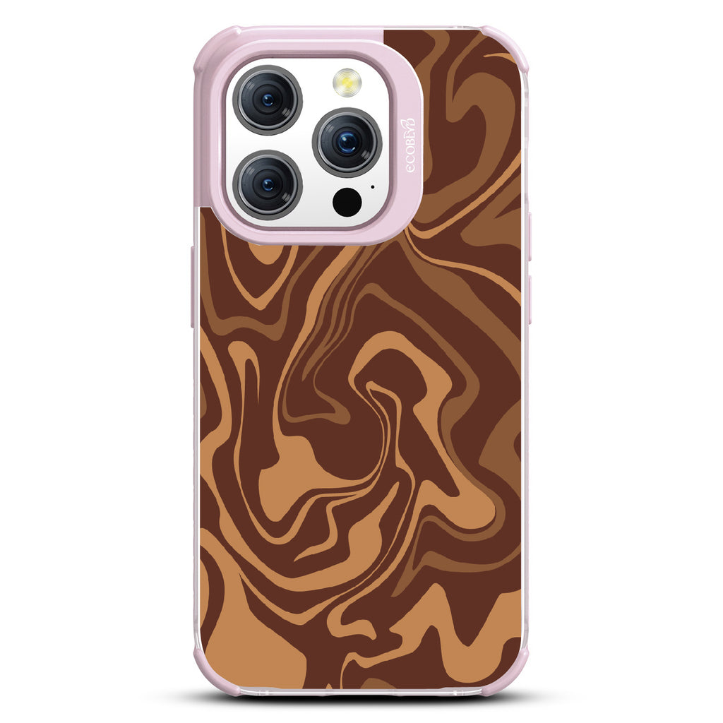 iPhone 15 Pro case, clear eco-friendly phone case with lilac ridges, back view, Stirred & Swirled design