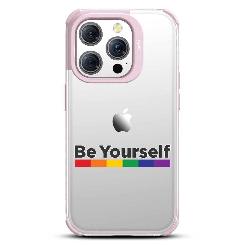 Be Yourself - Be Yourself + Rainbow Gradient Line - Eco-Friendly Clear iPhone 15 Pro Case With Pastel Lilac Rim 