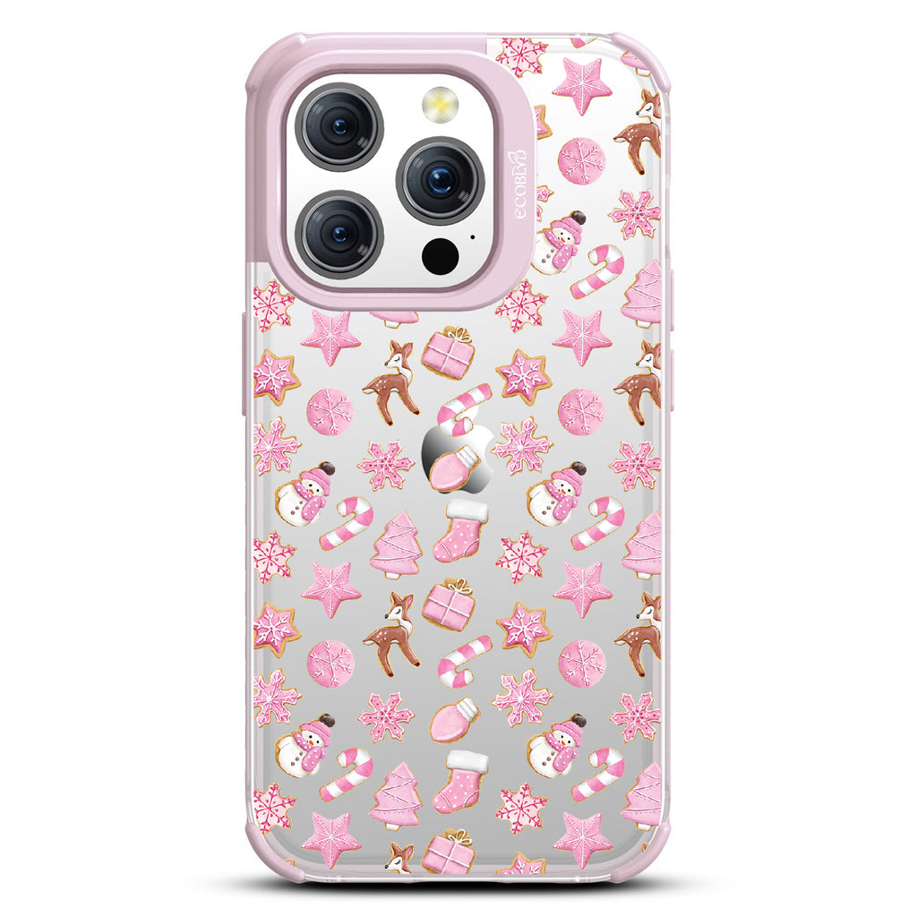 A Sweet Treat - Pink Holiday Cookies - Eco-Friendly Clear iPhone 15 Pro Case With Pastel Lilac Rim