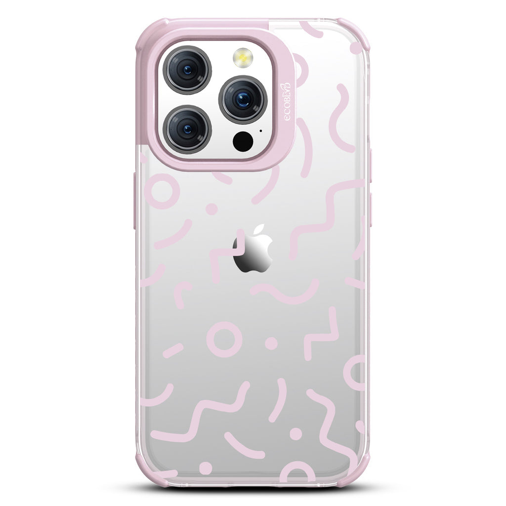 90?€?s Kids - Retro 90's Lines & Squiggles - Eco-Friendly Clear iPhone 15 Pro Case With Pastel Lilac Rim