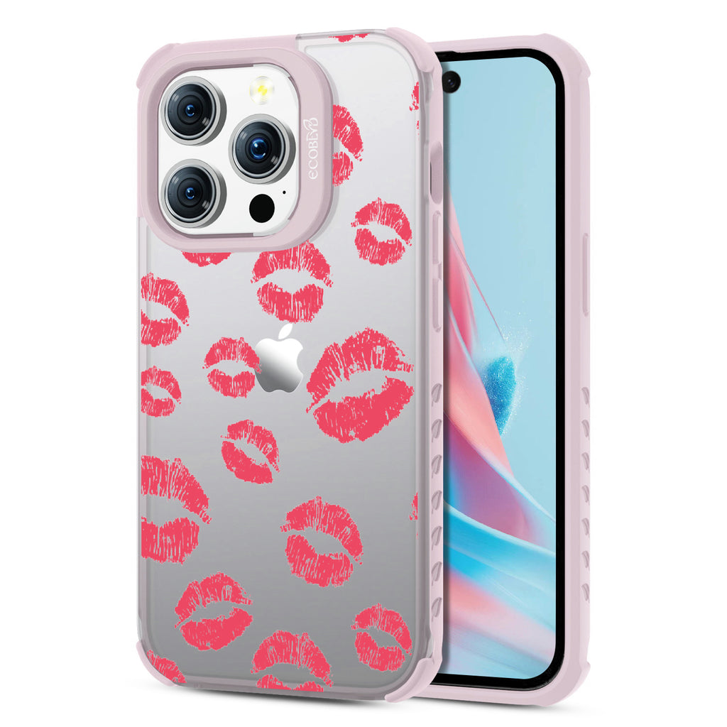 Bisou - Back View Of Eco-Friendly iPhone 15 Pro Clear Case With Pastel Lilac Rim & Front View Of Screen