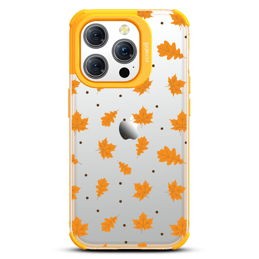 A New Leaf - Brown Fall Leaves - Eco-Friendly Clear iPhone 15 Pro Case With Yellow Rim 