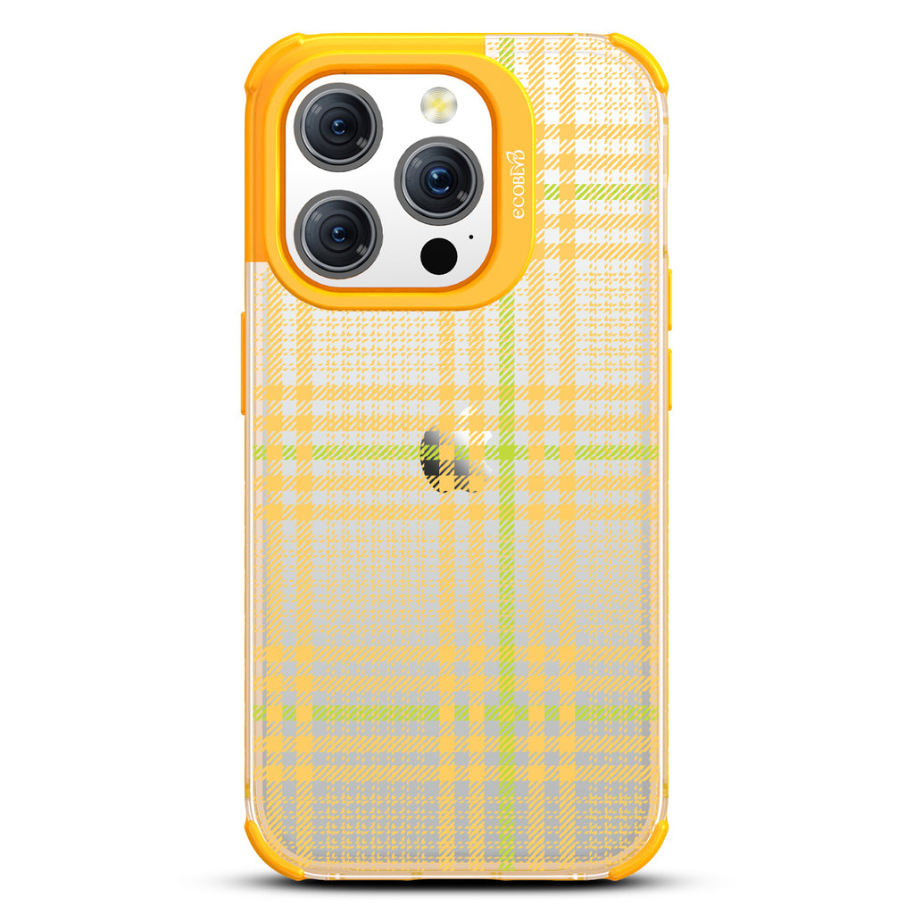As If - Iconic Tartan Plaid - Eco-Friendly Clear iPhone 15 Pro Case With Yellow Rim