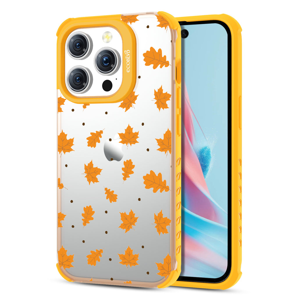  A New Leaf  - Back View Of Eco-Friendly iPhone 15 Pro Case With Yellow Rim & Front View Of Screen