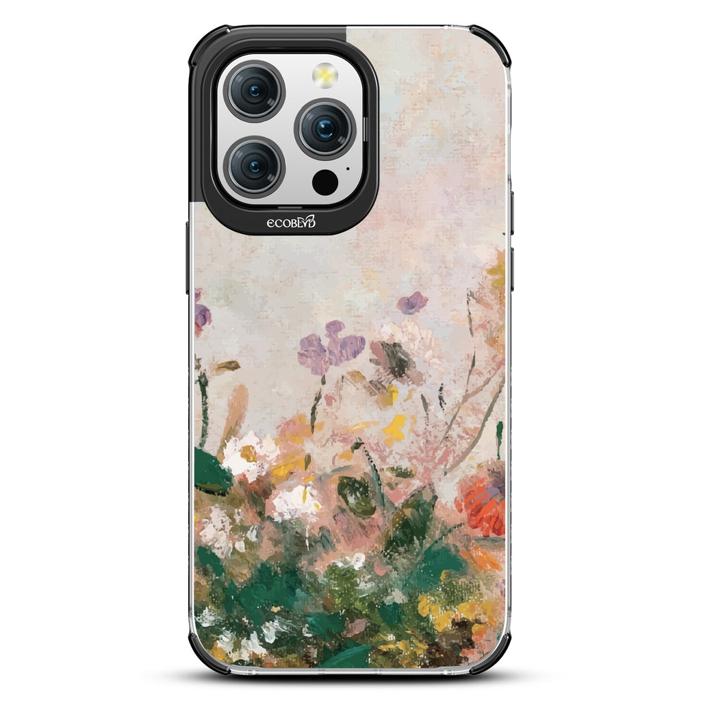 iPhone 15 Pro Max case, clear eco-friendly phone case with black ridges, back view, Wild Grace design