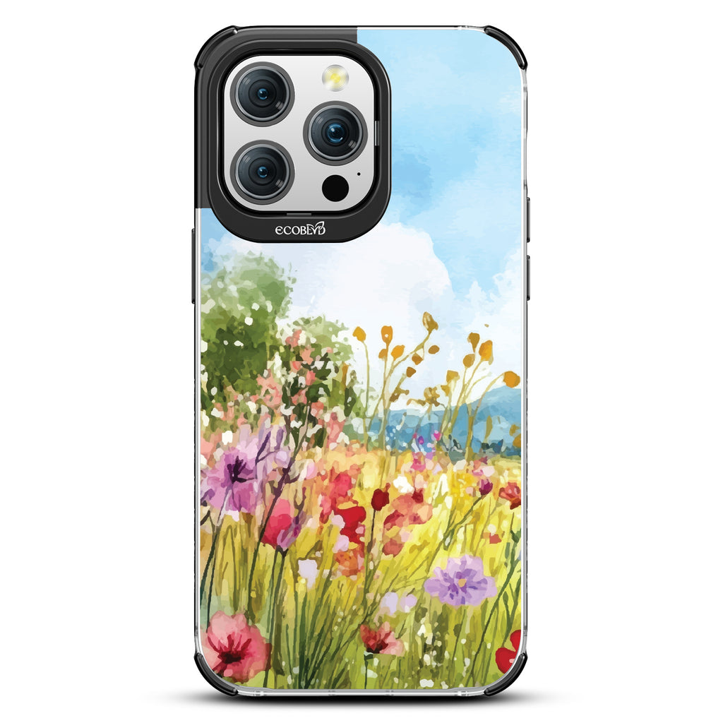 iPhone 15 Pro Max case, clear eco-friendly phone case with black ridges, back view, Everwild design