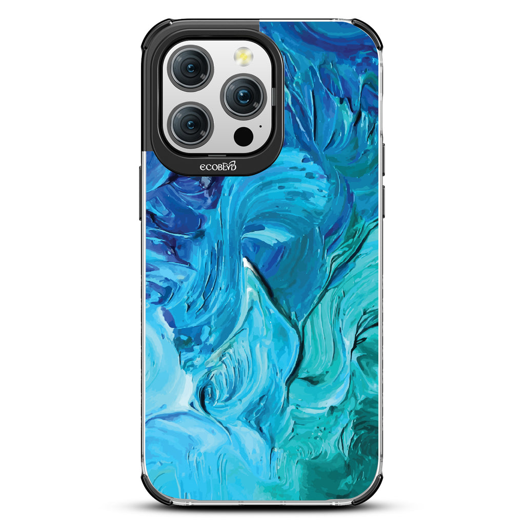 iPhone 15 Pro Max case, clear eco-friendly phone case with black ridges, back view, Oceanswept design