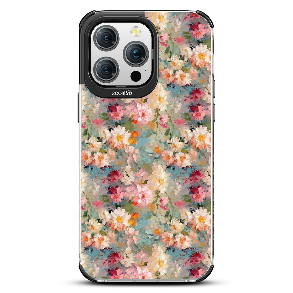 iPhone 15 Pro Max case, clear eco-friendly phone case with black ridges, back view, Perennial design