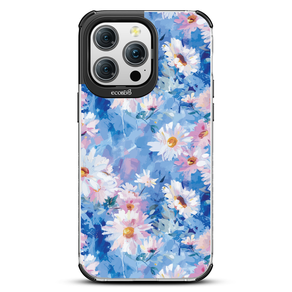 iPhone 15 Pro Max case, clear eco-friendly phone case with black ridges, back view, Blown Away design