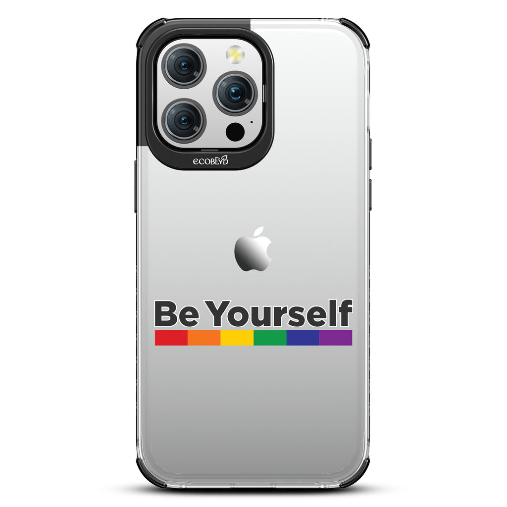Be Yourself - Be Yourself + Rainbow Gradient Line - Eco-Friendly Clear iPhone 15 Pro Max Case With Black Rim 