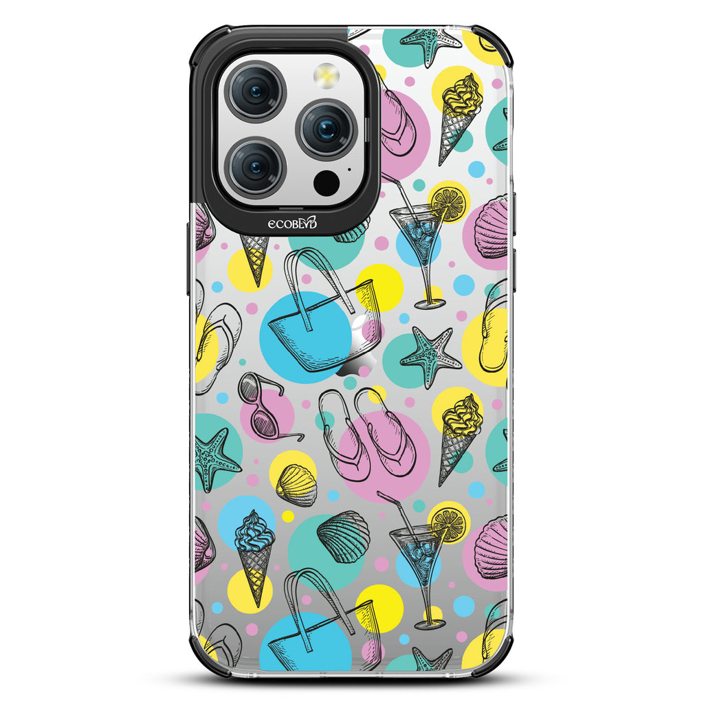 Beach Please - Sandals, Sunglasses, Beach Tote, Ice Cream - Eco-Friendly Clear iPhone 15 Pro Max Case With Black Rim