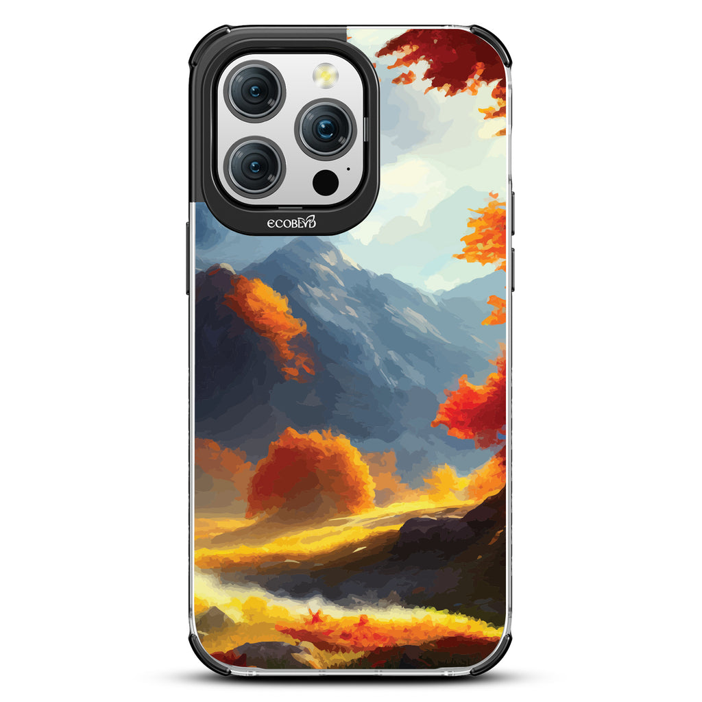 Autumn Canvas - Watercolored Fall Mountain Landscape - Eco-Friendly Clear iPhone 15 Pro Max Case With Black Rim 