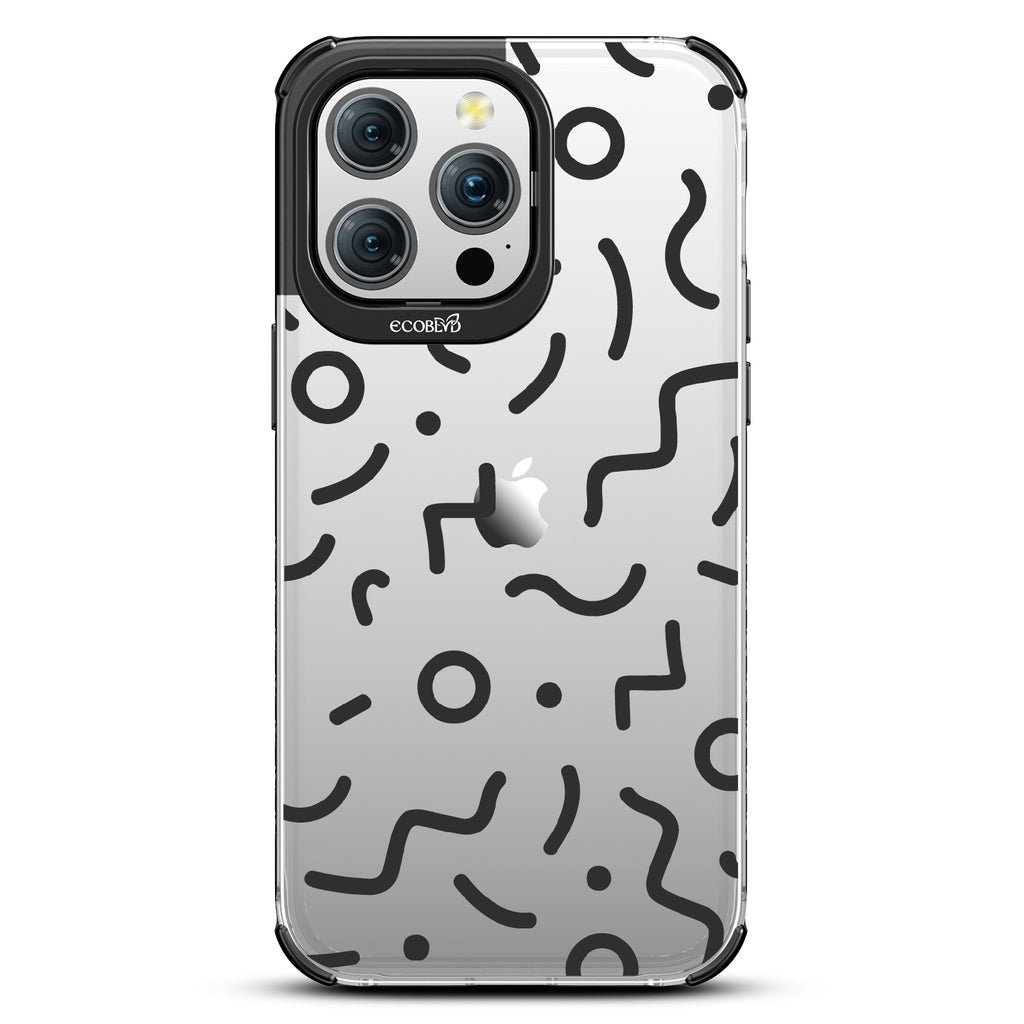 90?€?s Kids - Retro 90's Lines & Squiggles - Eco-Friendly Clear iPhone 15 Pro Max Case With Black Rim 