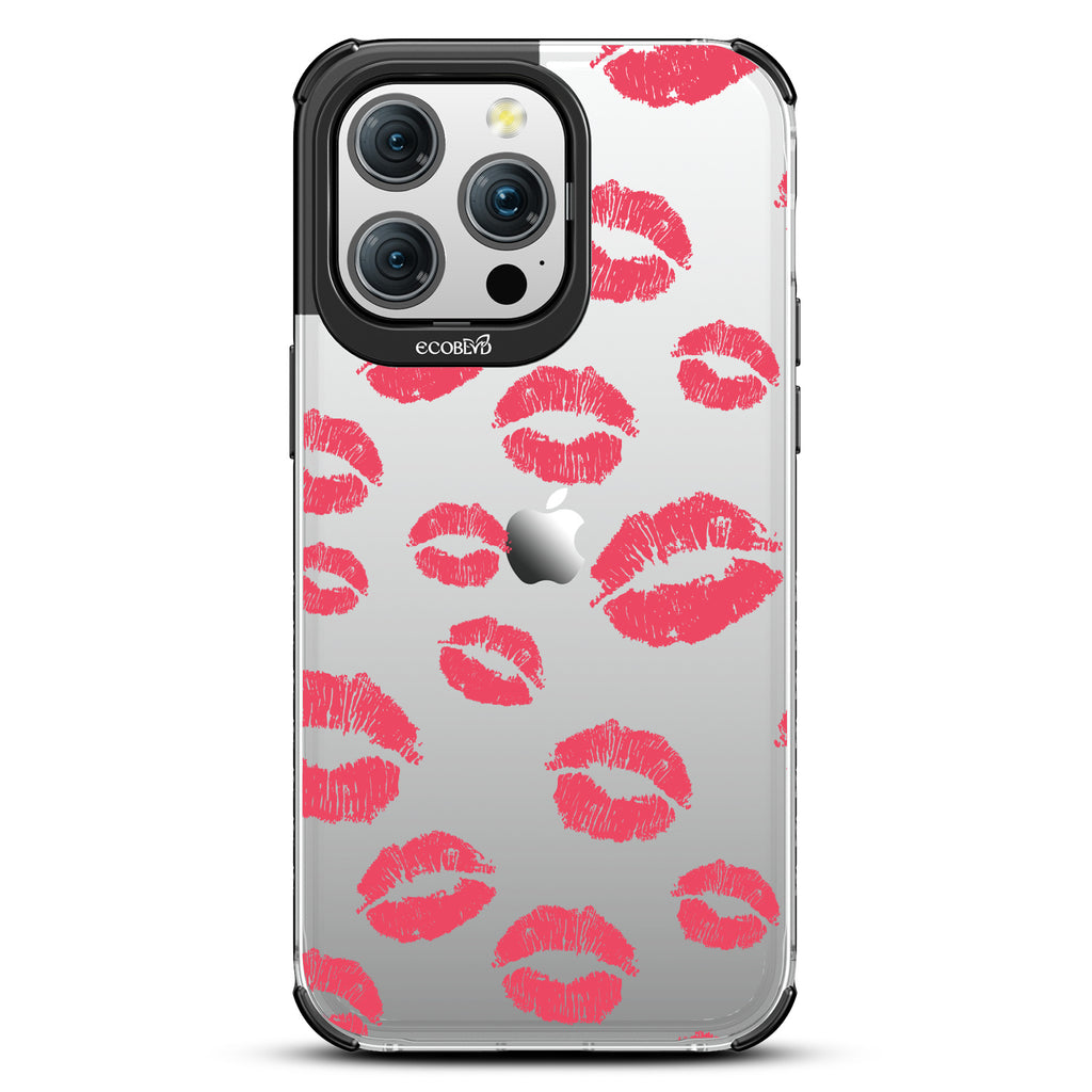 Bisou - Red Lipstick Kisses - Eco-Friendly Clear  iPhone 15 Pro Max Case With Black Rim