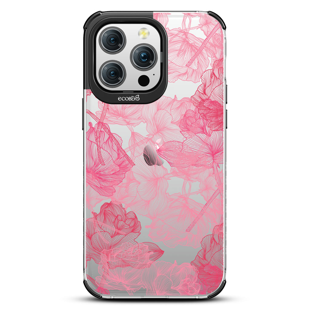 Blushed Pink - Pink Line Art Style Roses - Eco-Friendly Clear iPhone 15 Pro Max Case With Black Rim
