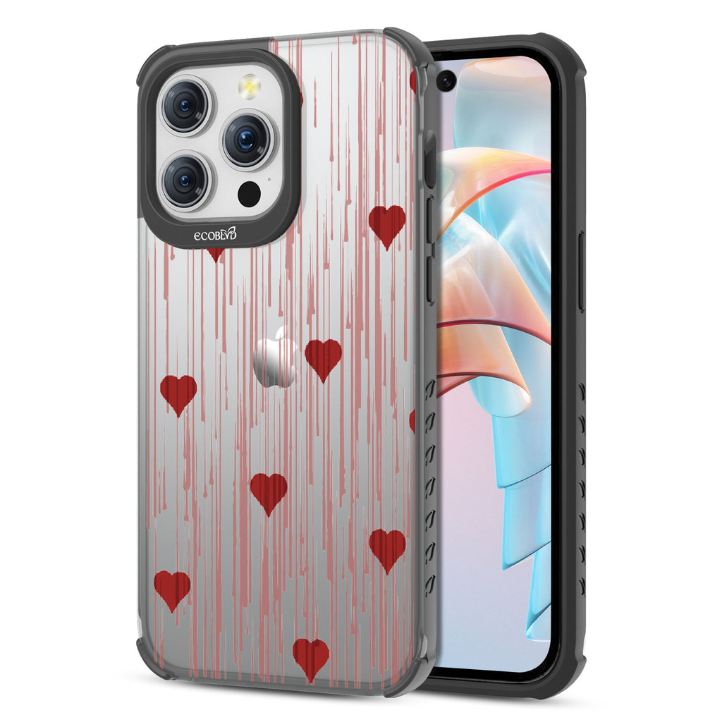 Bleeding Hearts - Back View Of Eco-Friendly iPhone 15 Pro Max Clear Case & Front View Of Screen