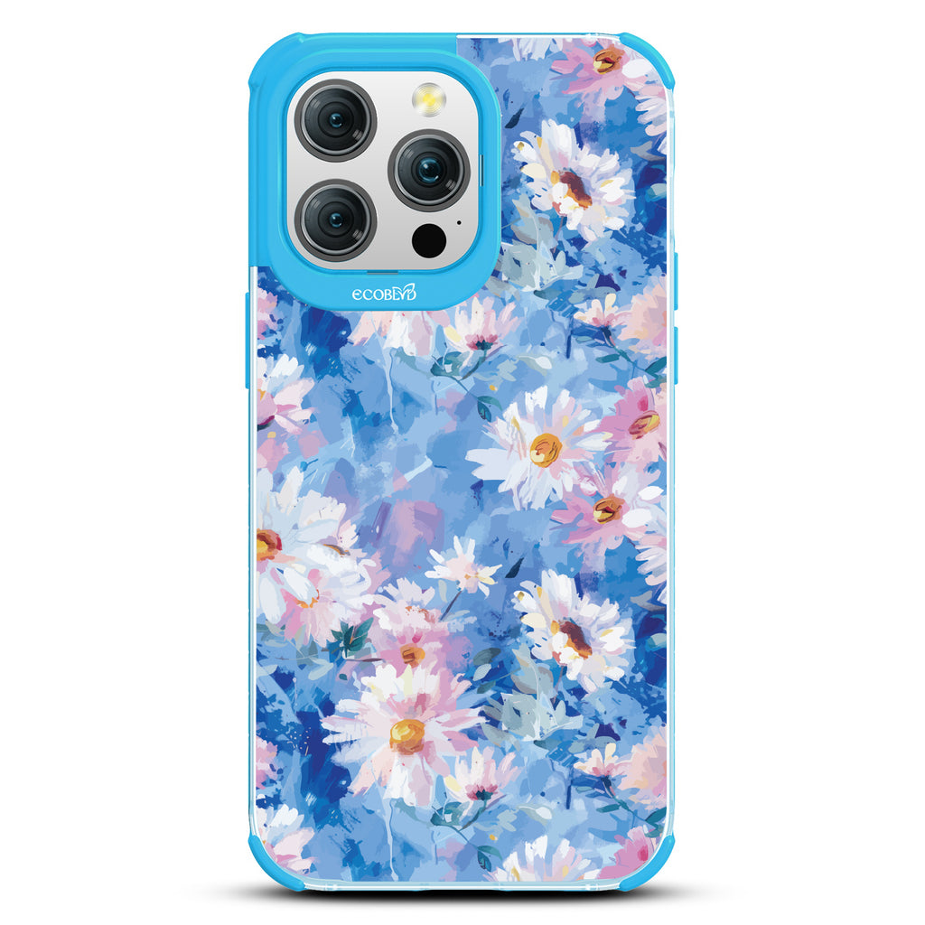 iPhone 15 Pro Max case, clear eco-friendly phone case with blue ridges, back view, Blown Away design