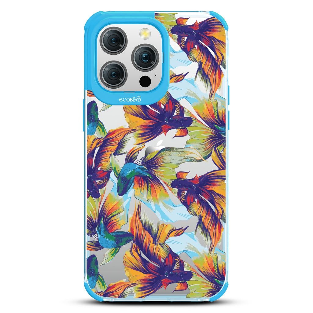 Betta Than The Rest - Colorful Betta Fish - Eco-Friendly Clear iPhone 15 Pro Max Case With Blue Rim 