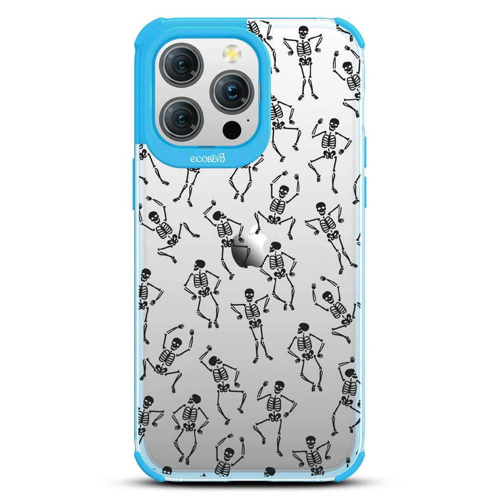 Boogie Man - Dancing Skeletons - Eco-Friendly Clear iPhone 15 Pro Max Case With Blue Rim