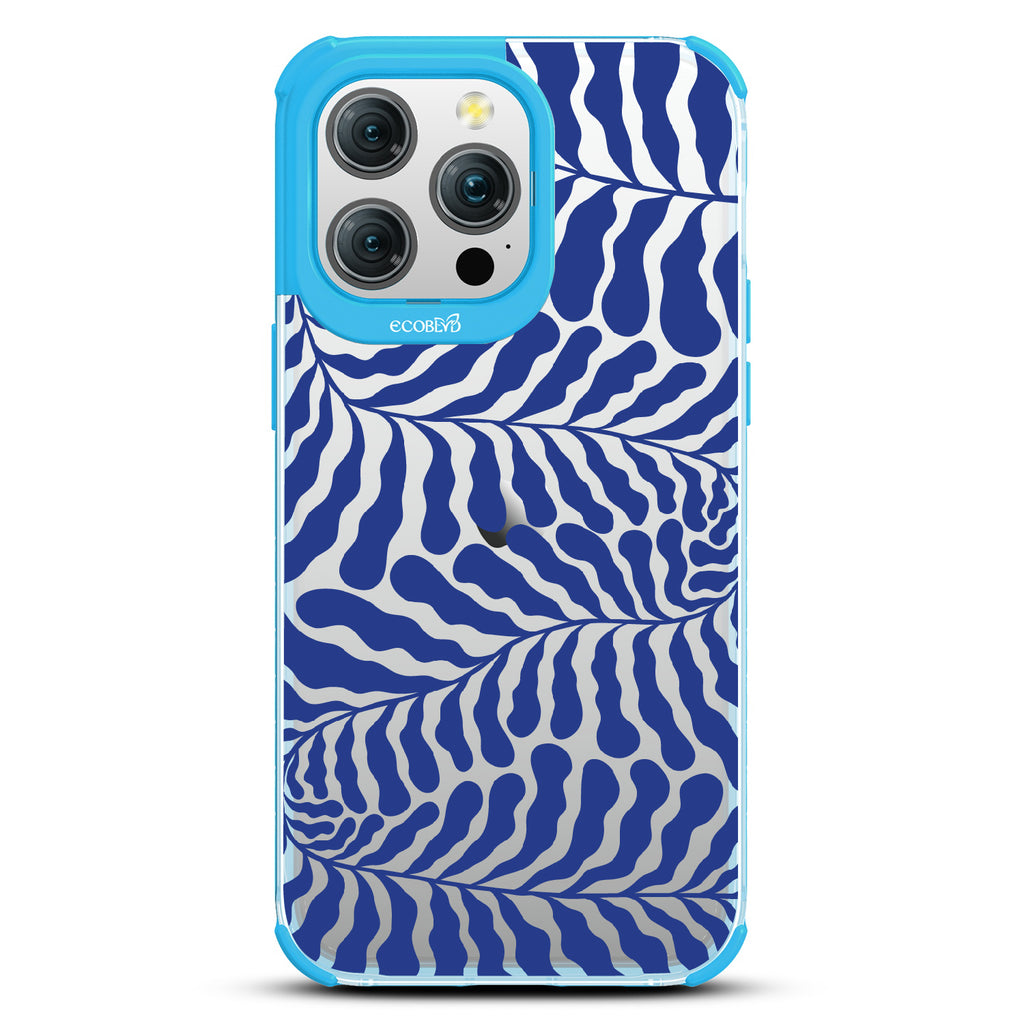 Blue Lagoon - Abstract Tropical Blue Seaweed - Eco-Friendly Clear iPhone 15 Pro Max Case With Blue Rim