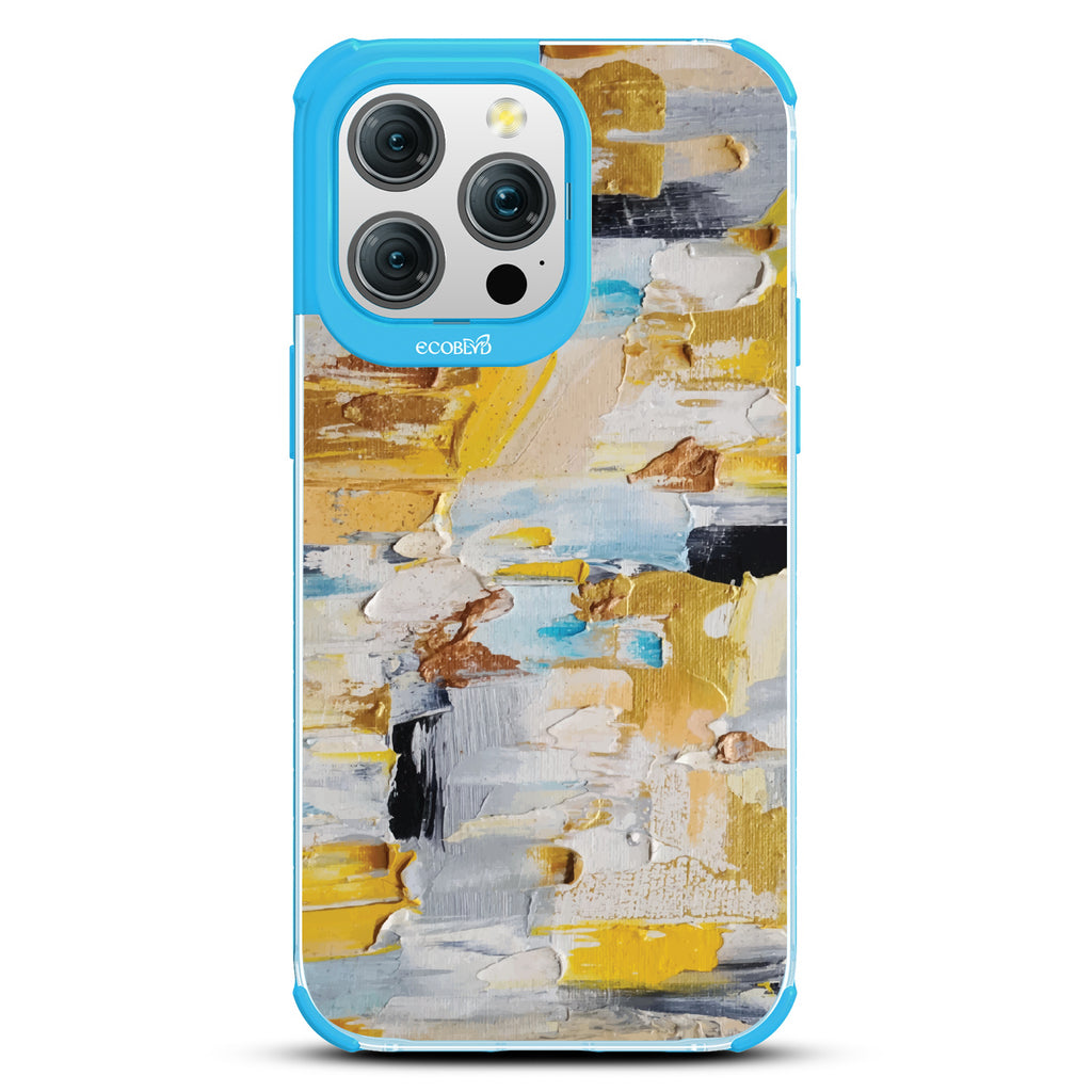 iPhone 15 Pro Max case, clear eco-friendly phone case with blue ridges, back view, Lighten Up design