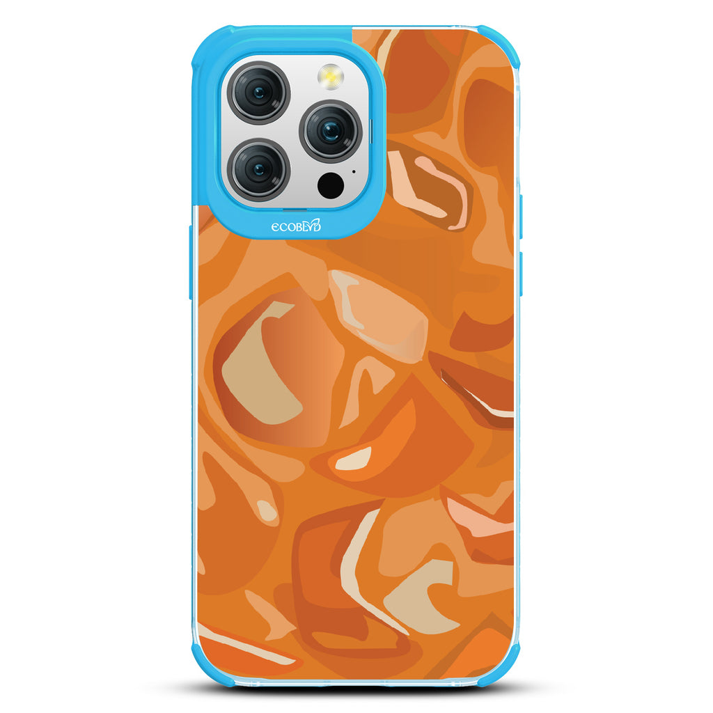 iPhone 15 Pro Max case, clear eco-friendly phone case with blue ridges, back view, Cream & Sugar design