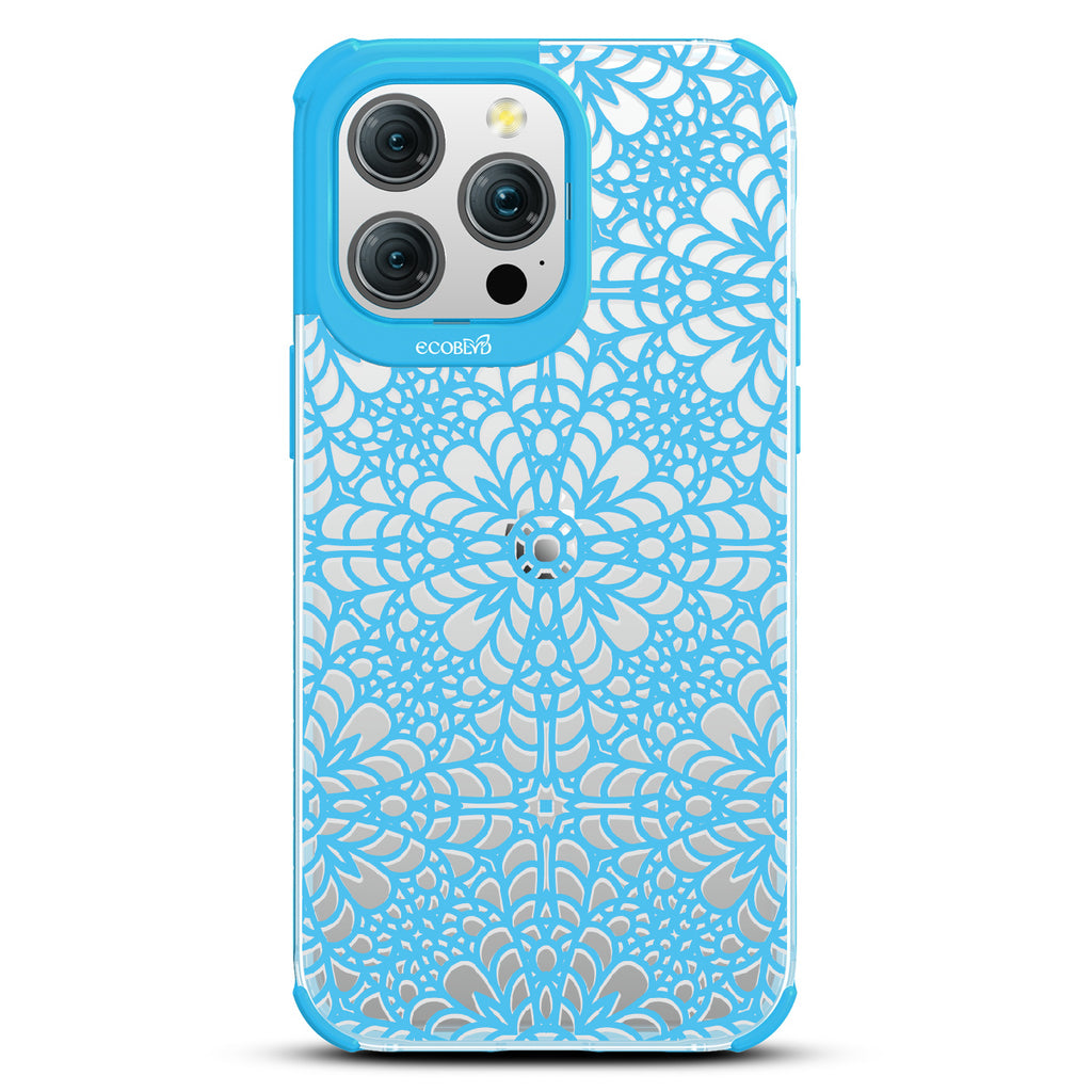 A Lil' Dainty - Intricate Lace Tapestry - Eco-Friendly Clear iPhone 15 Pro Max Case With Blue Rim
