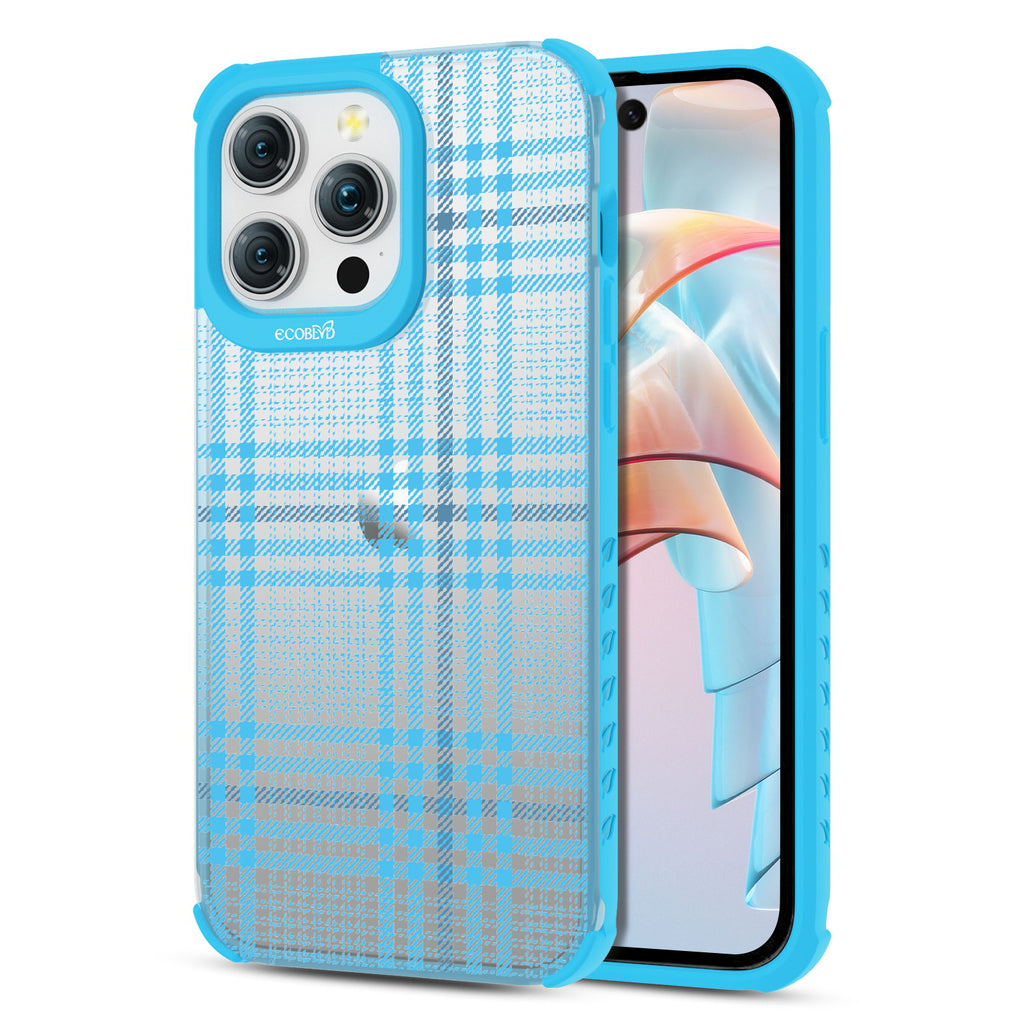 As If - Back View Of Eco-Friendly iPhone 15 Pro Max Case With Blue Rim & Front View Of Screen