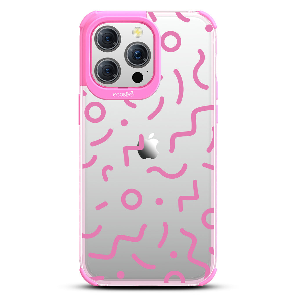 90?€?s Kids - Retro 90's Lines & Squiggles - Eco-Friendly Clear iPhone 15 Pro Max Case With Pink Rim