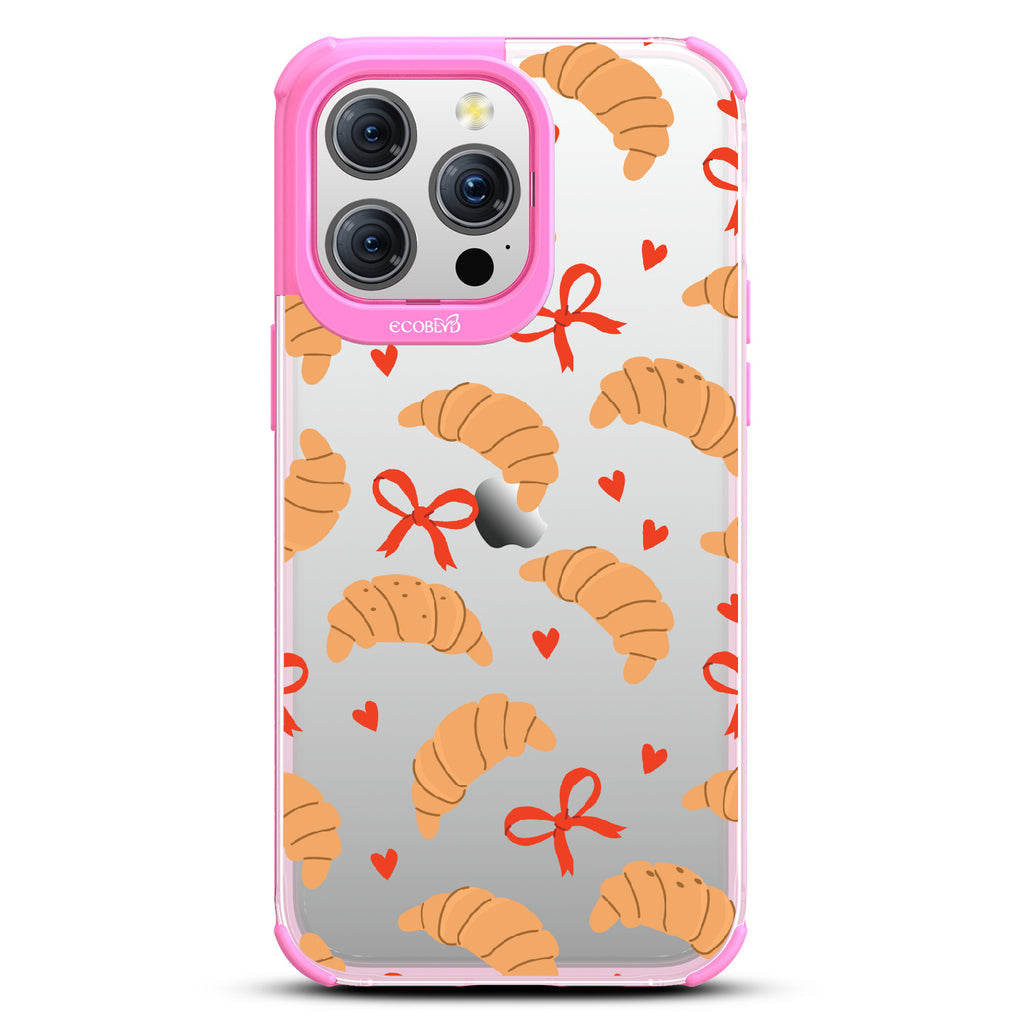 iPhone 15 Pro Max case, clear eco-friendly phone case with pink ridges, back view, Croissant Couture design