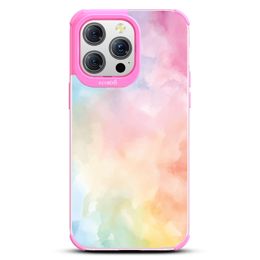 iPhone 15 Pro Max case, clear eco-friendly phone case with pink ridges, back view, Painted Skies design