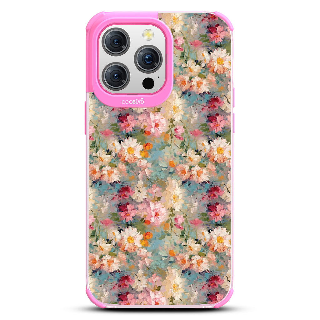 iPhone 15 Pro Max case, clear eco-friendly phone case with pink ridges, back view, Perennial design