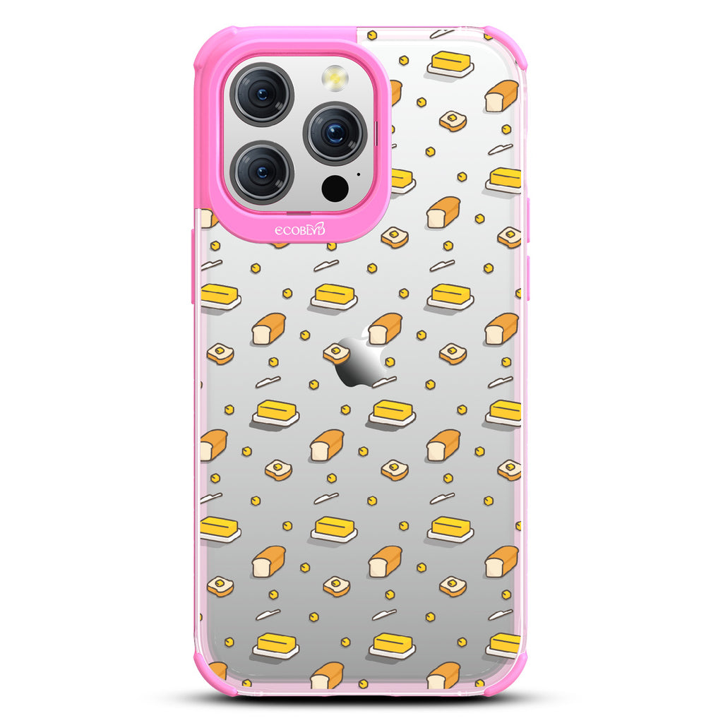 iPhone 15 Pro Max case, clear eco-friendly phone case with pink ridges, back view, Butter Me Up design