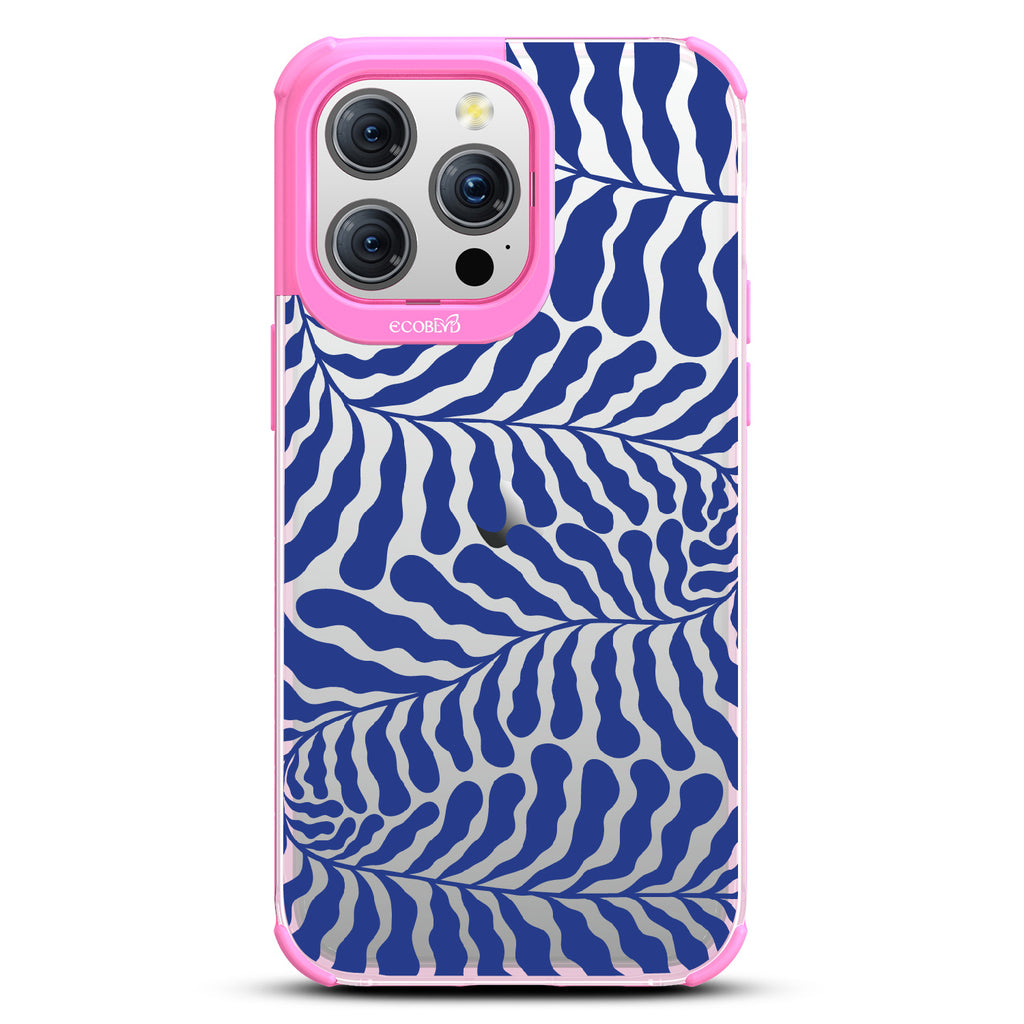 Blue Lagoon - Abstract Tropical Blue Seaweed - Eco-Friendly Clear iPhone 15 Pro Max Case With Pink Rim