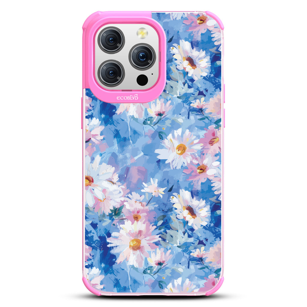 iPhone 15 Pro Max case, clear eco-friendly phone case with pink ridges, back view, Blown Away design