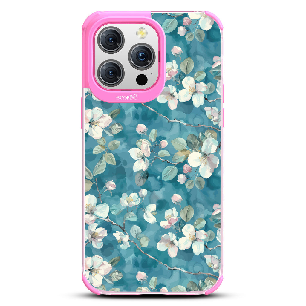 iPhone 15 Pro Max case, clear eco-friendly phone case with pink ridges, back view, Sway & Sprout design