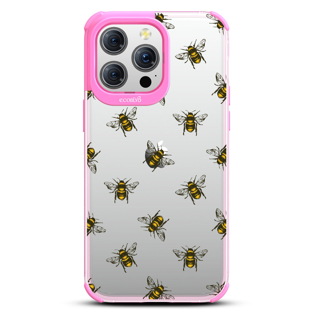 Bees - Honey Bees - Eco-Friendly Clear iPhone 15 Pro Max Case With Pink Rim